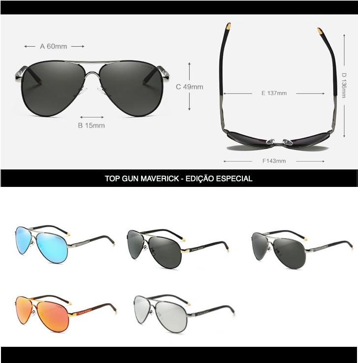 Óculos Aviador TOP GUN Maverick Polarizado (Edição Especial) + Capa protetora